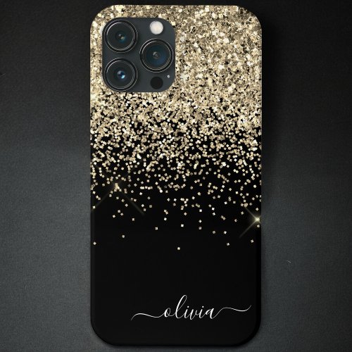 Gold Black Girly Glitter Sparkle Monogram Name Cas iPhone 13 Case