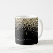 Gold Black Girly Glitter Sparkle Monogram Name Coffee Mug (Front Right)