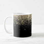 Gold Black Girly Glitter Sparkle Monogram Name Coffee Mug (Left)