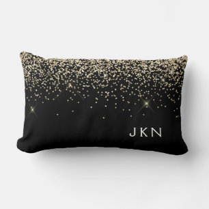 Gold Black Girly Glitter Sparkle Monogram Name Lumbar Pillow