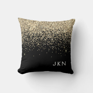 Gold Black Girly Glitter Sparkle Monogram Name Throw Pillow