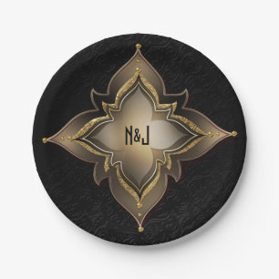 Gold Black Glam Exotic Chic Flower Party Custom Paper Plates