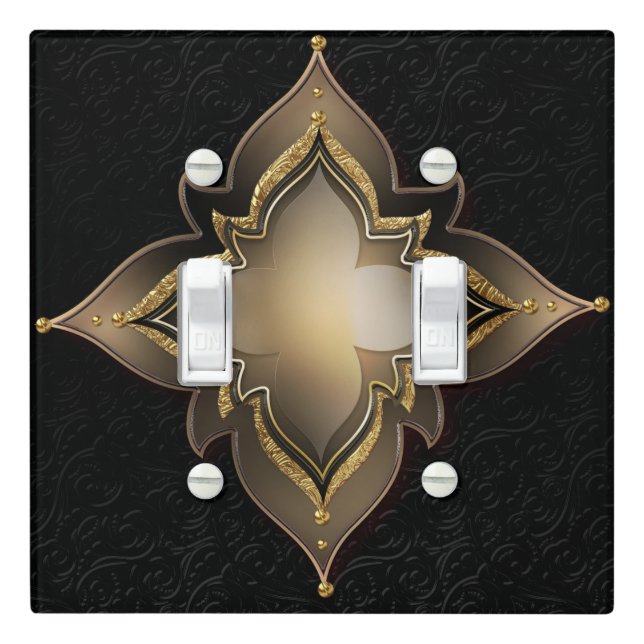 Gold Black Glam Exotic Flower Moroccan Floral Light Switch Cover (In Situ)