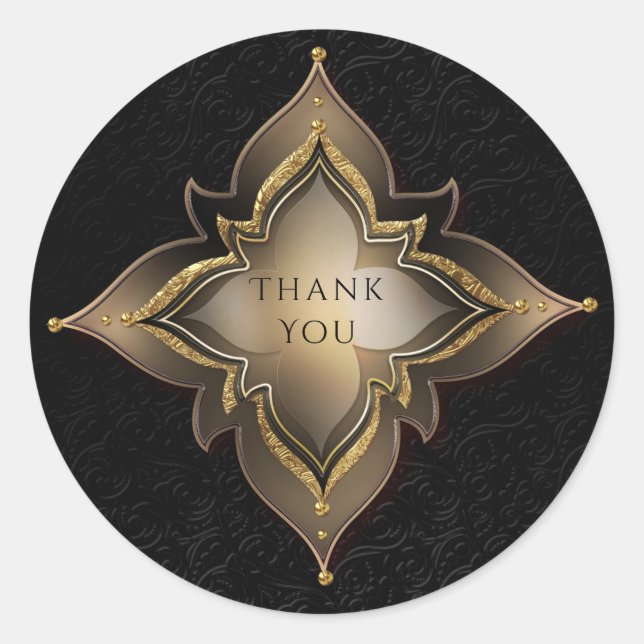 Gold & Black Glam Exotic Flower Party Favor Classic Round Sticker (Front)