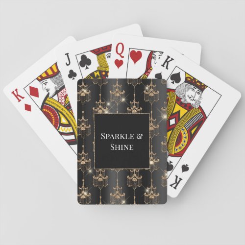 Gold Black Glam Glitter Chandeliers Poker Cards