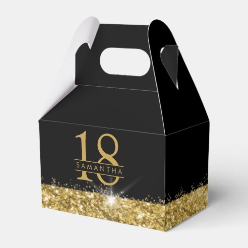 Gold Black Glam Glitter Sparkle Age Monogram Favor Boxes