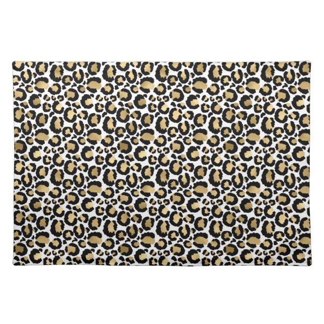 Gold Black Glam Leopard Print Cloth Placemat (Front)