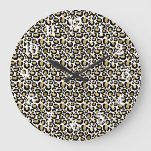 Gold Black Glam Leopard Print Large Clock