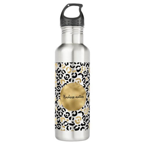 Gold Black Glam Leopard Print personalized Stainless Steel Water Bottle