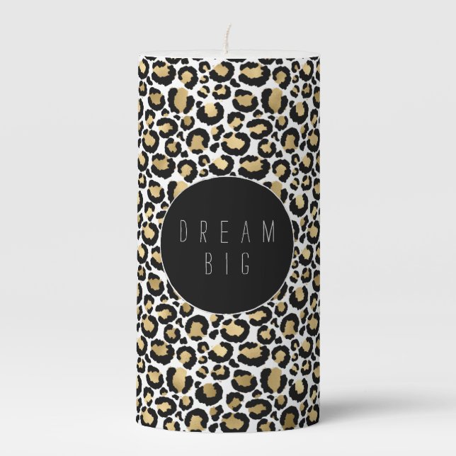 Gold Black Glam Leopard Print Pillar Candle (Front)