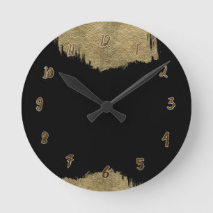 Gold & Black Glam Modern Glamour Chic Personalized Round Clock