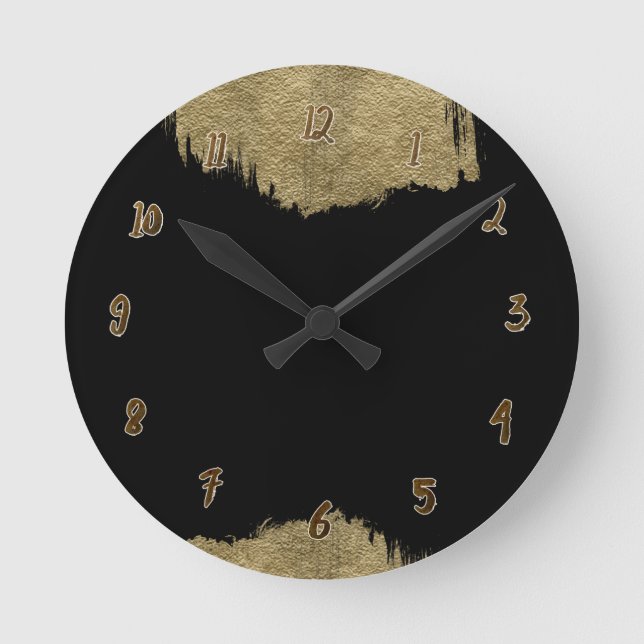 Gold & Black Glam Modern Glamour Chic Personalized Round Clock (Front)