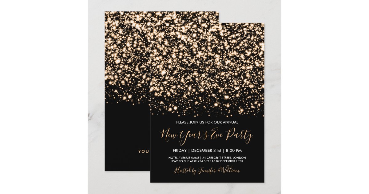 Gold & Black Glam New Years Eve Party Invitation | Zazzle