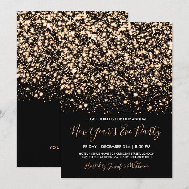 Gold & Black Glam New Years Eve Party Invitation (Front/Back)