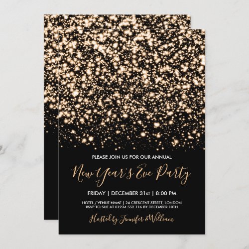 Gold  Black Glam New Years Eve Party Invitation