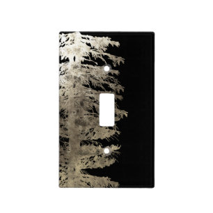 Gold & Black Glam Pine Tree Rustic Forest Wedding Light Switch Cover