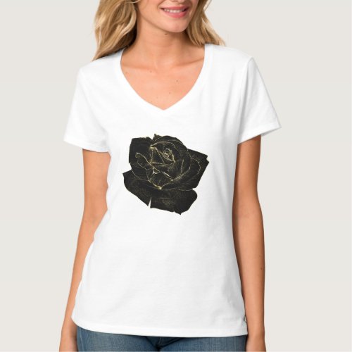 Gold Black Glam Rose Elegant Classy Unique Graphic T_Shirt