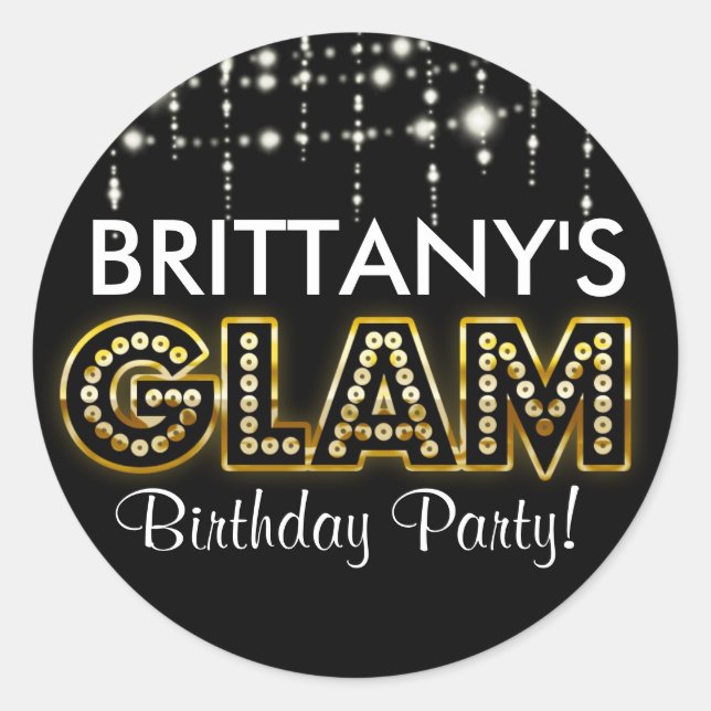 Gold & Black GLAM Typography Party Sticker (Front)