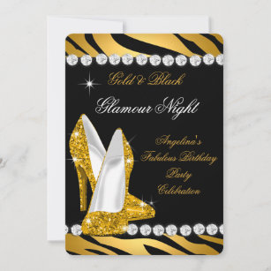 Gold Black Glamour Night Zebra Glitter Shoes Invitation