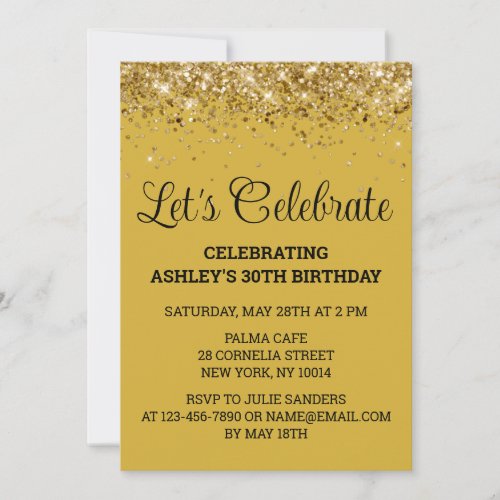 Gold Black Glitter 30th Birthday Lets Celebrate Invitation