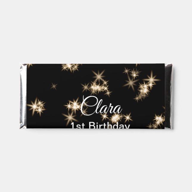 Gold black glitter add name birthday date year tex hershey bar favors (Front)