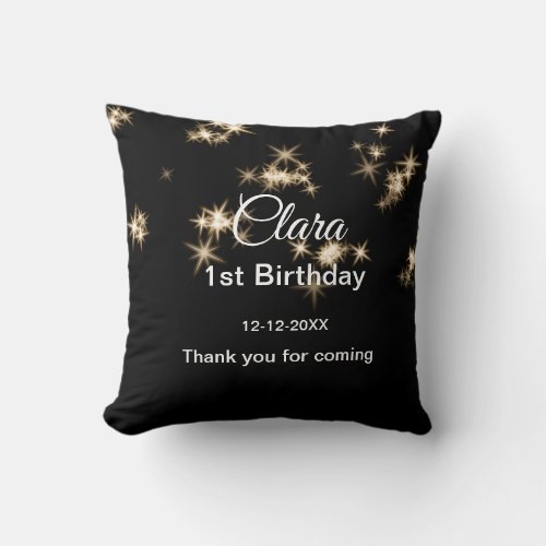 Gold black glitter add name birthday date year tex throw pillow