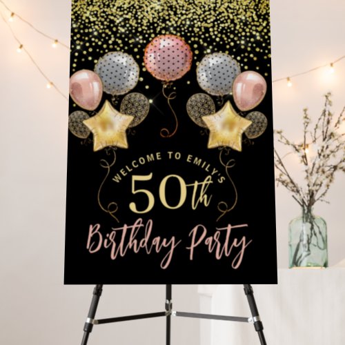 Gold Black Glitter Balloons 50th Birthday Party Foam Board