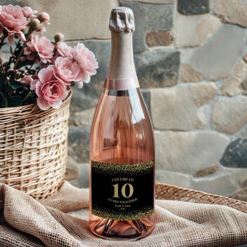 Gold Black Glitter Cheers To 10 Years Anniversary