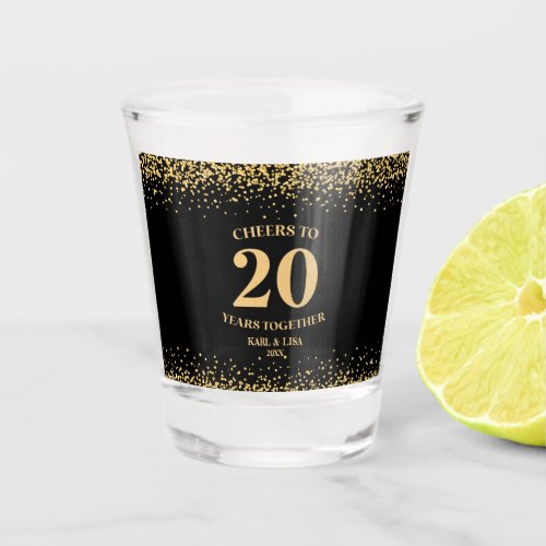 Gold Black Glitter Cheers To 20 Years Anniversary Shot Glass