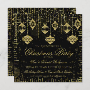 Gold & Black Glitter Christmas Holiday Party Invitation