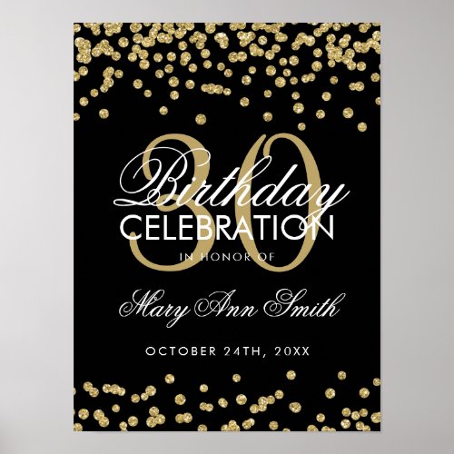 Gold Black Glitter Confetti 30th Birthday Poster