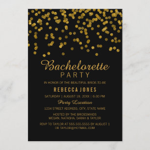 Gold Black Glitter confetti Bachelorette Party Invitation