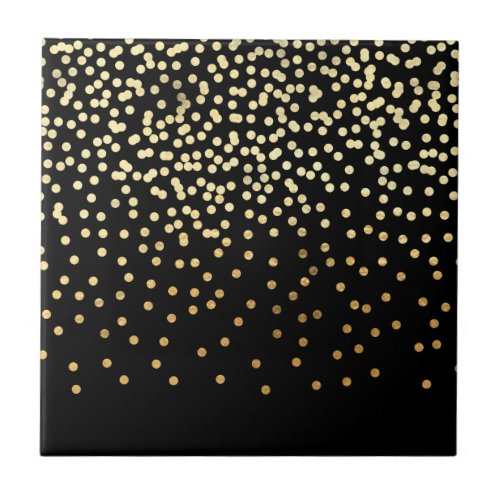 Gold black glitter confetti foil shimmer dots ceramic tile