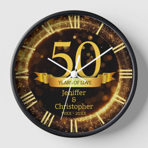 Gold  Black Glitter Edit Year Wedding Anniversary Clock