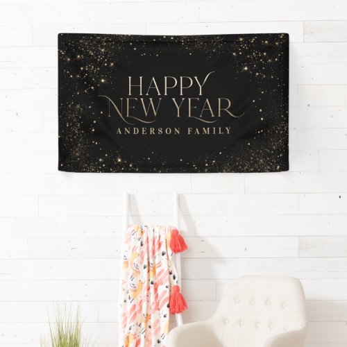 Gold black glitter elegant new year party banner