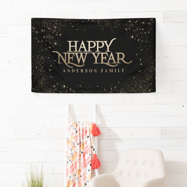 Gold black glitter elegant new year party banner (Insitu)