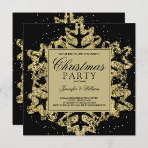 Gold & Black Glitter Elegant Xmas Holiday Party In Invitation