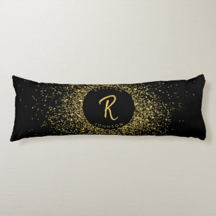Gold & Black Glitter Frame Monogram Body Pillow