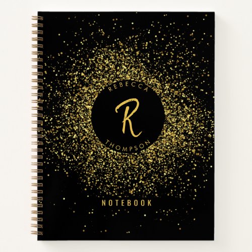 Gold  Black Glitter Frame Monogram Notebook