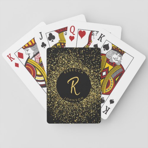 Gold  Black Glitter Frame Monogram Poker Cards