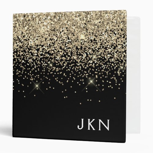 Gold Black Glitter Girly Monogram Initials 3 Ring Binder