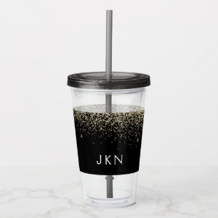Gold Black Glitter Girly Monogram Initials Acrylic Tumbler