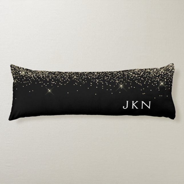 Gold Black Glitter Girly Monogram Initials Body Pillow (Front)