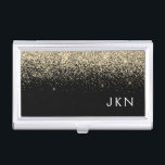 Gold Black Glitter Girly Monogram Initials Business Card Case<br><div class="desc">Black and Gold Sparkle Glitter Monogram Name Business Card Holder. This makes the perfect sweet 16 birthday,  wedding,  bridal shower,  anniversary,  baby shower or bachelorette party gift for someone that loves glam luxury and chic styles.</div>