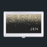 Gold Black Glitter Girly Monogram Initials Business Card Case<br><div class="desc">Black and Gold Sparkle Glitter Monogram Name Business Card Holder. This makes the perfect sweet 16 birthday,  wedding,  bridal shower,  anniversary,  baby shower or bachelorette party gift for someone that loves glam luxury and chic styles.</div>