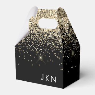 Gold Black Glitter Girly Monogram Initials Favor Boxes
