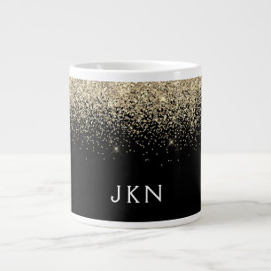 Gold Black Glitter Girly Monogram Initials Giant Coffee Mug