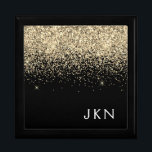 Gold Black Glitter Girly Monogram Initials Gift Box<br><div class="desc">Black and Gold Sparkle Glitter Monogram Name Jewelry Keepsake Box. This makes the perfect graduation,  birthday,  wedding,  bridal shower,  anniversary,  baby shower or bachelorette party gift for someone that loves glam luxury and chic styles.</div>