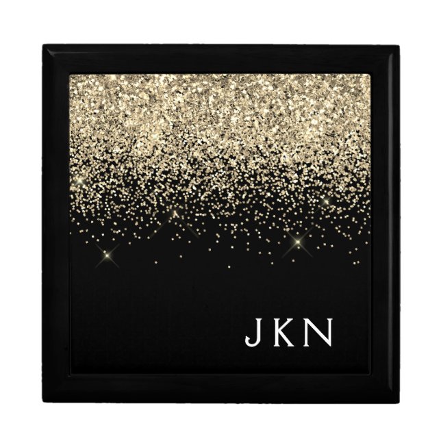 Gold Black Glitter Girly Monogram Initials Gift Box (Front)