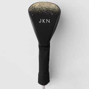 Gold Black Glitter Girly Monogram Initials Golf Head Cover